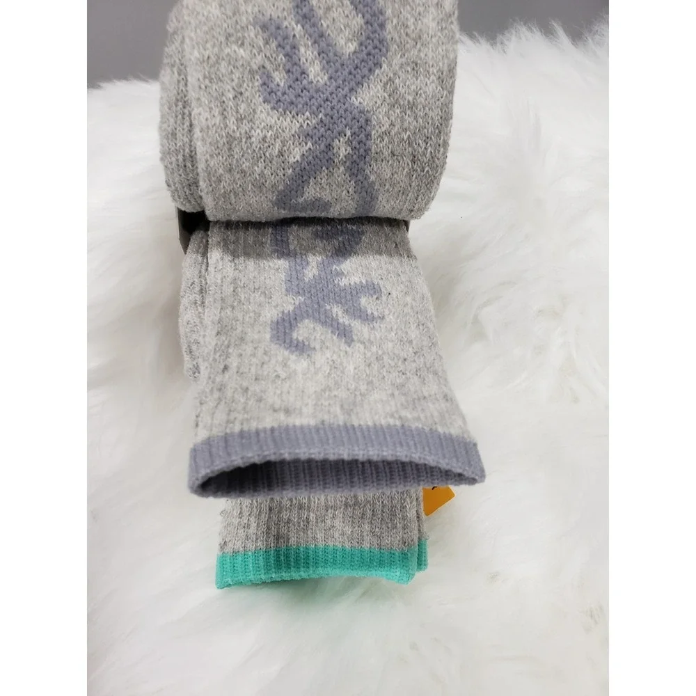 2 Pairs Browning Women's - Medium - Heavyweight Wool Blend Socks Gray Aqua